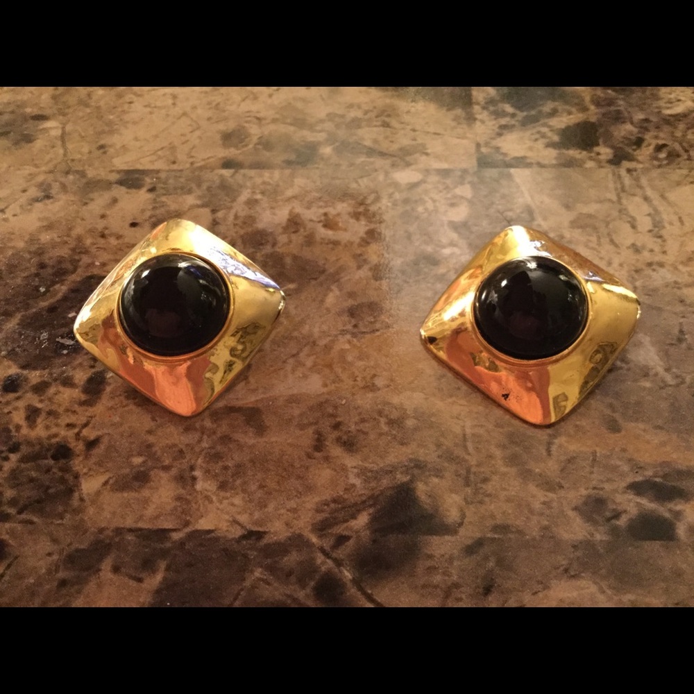 Black and gold clip earrings